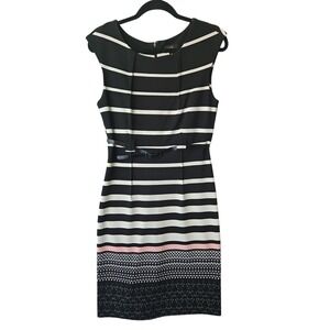 I LE New‎ York Black White Striped Cap Sleeve Sheath Dress Size 8